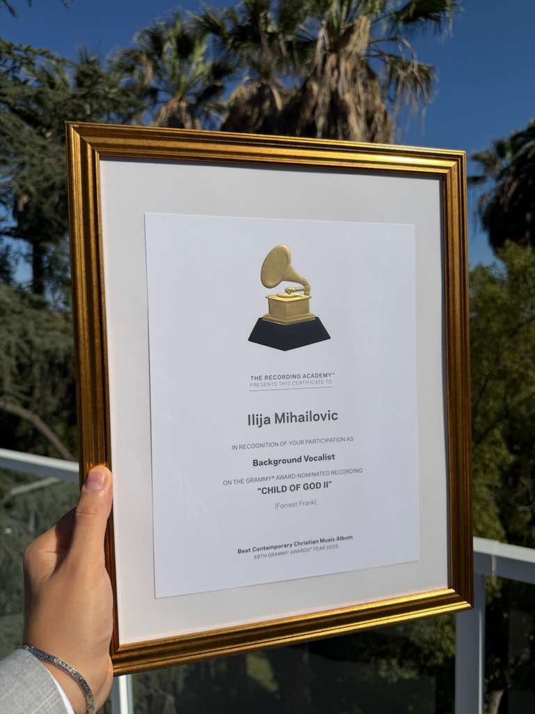 GRAMMY certificate presented to Ilija Mihailovic for participation as a background vocalist on Child of God II